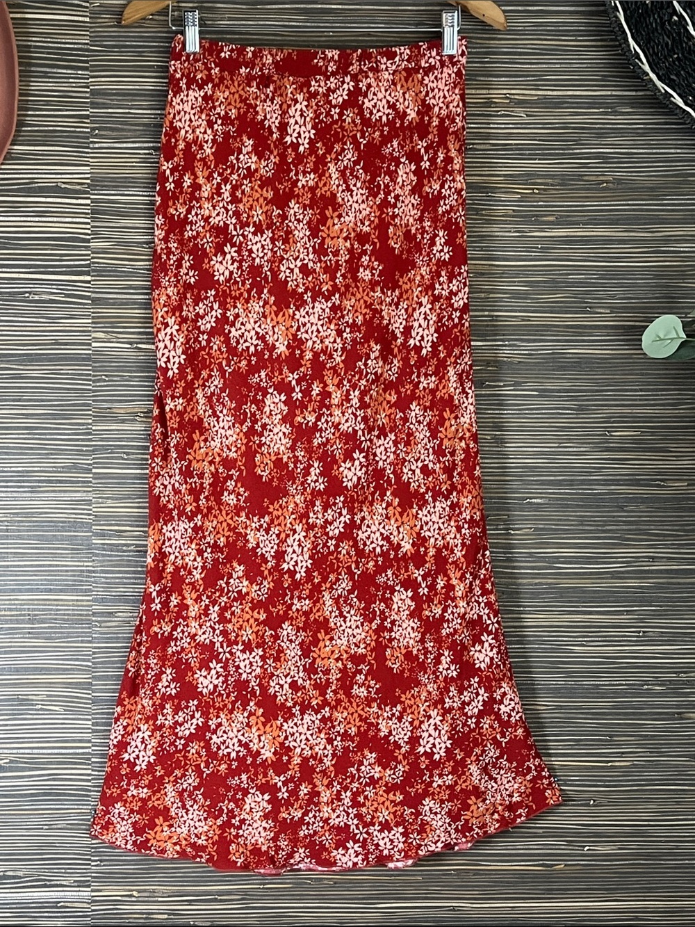 Free People Floral Bias Cut Maxi Skirt Rust Red Small Boho Romantic - Picture 5 of 15